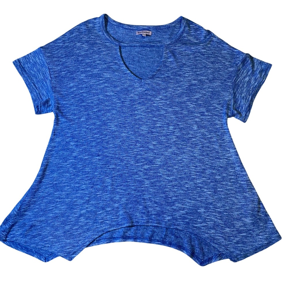 Juicy Couture Knit Top Cutout Neckline Short Sleeve Blue Heathered Size Small